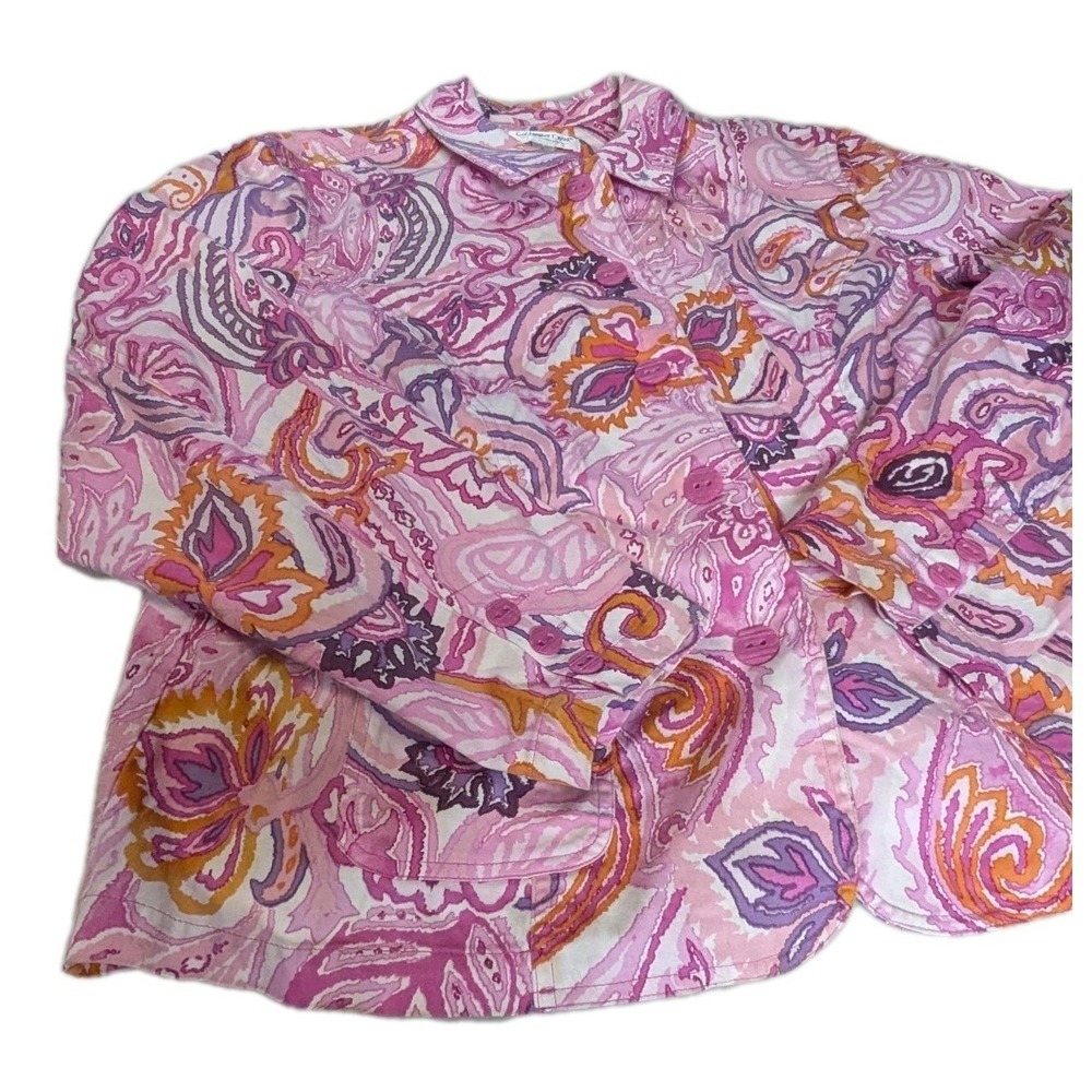 Coldwater Creek Pink Paisley Button Front Jacket Shirt XL Cotton Stretch - Picture 9 of 16